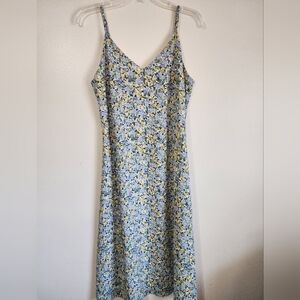 Floral Sleeveless Dress - Blue and Yellow